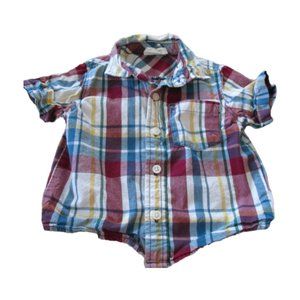 Crazy 8 Button Front Shirt Boys Size 6-12M Red Striped Short Sleeve Collared Top